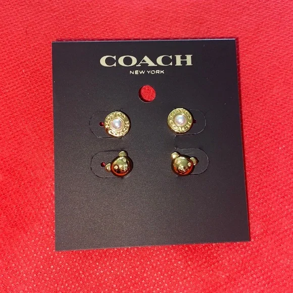 COACH Bear & Pearl Stud earrings set - Picture 3 of 4